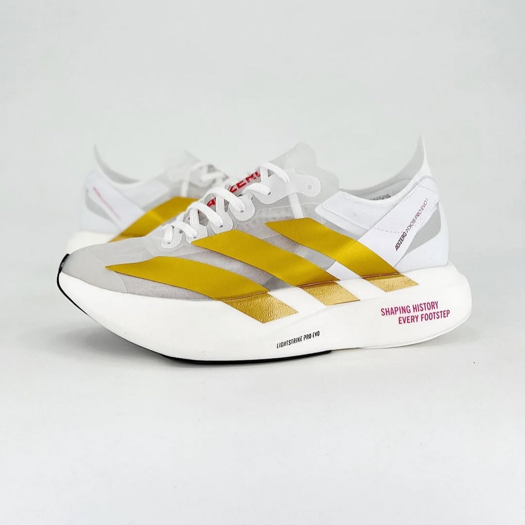Adidas Adizero Adios PRO EVO 1 - Branco/Dourado – ForTimer Adidas Adizero Adios PRO EVO 1 - Branco/Dourado – ForTimer