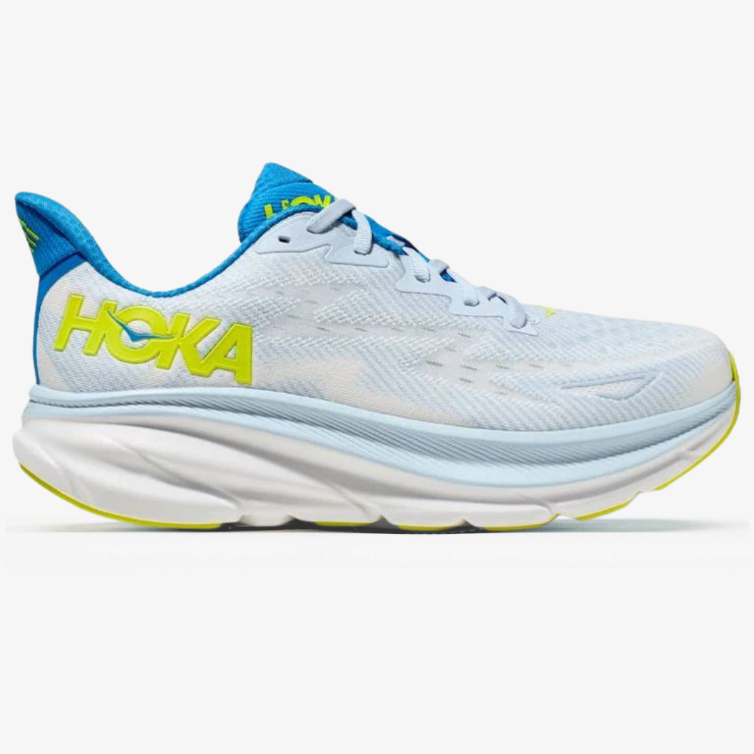 Hoka Clifton 9 – Azul Claro/Verde Neon
