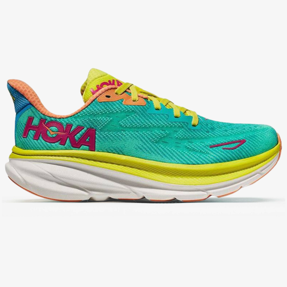 Hoka Clifton 9 – Verde Água/Laranja