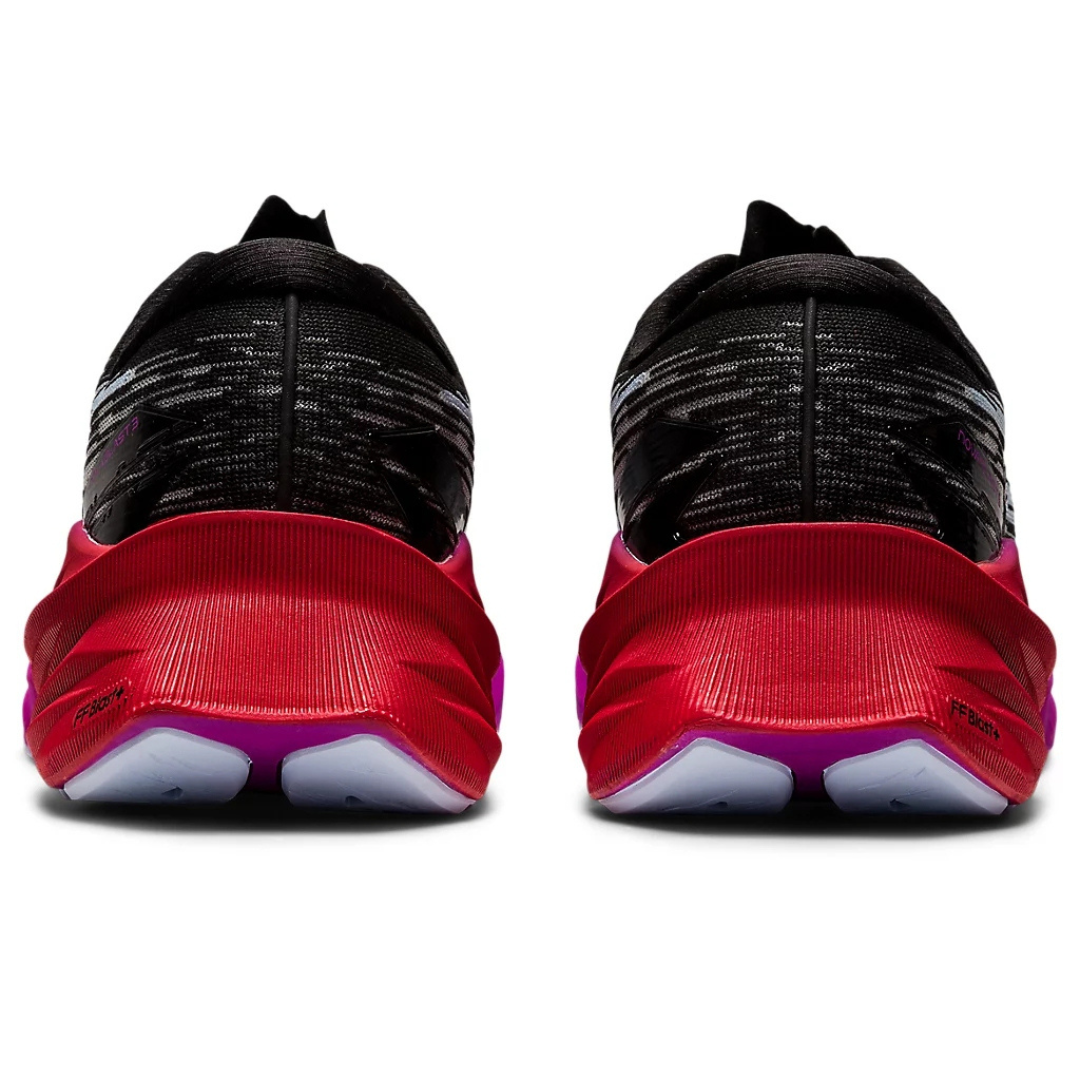 Asics Novablast 3 Preto com Roxo e vermelho