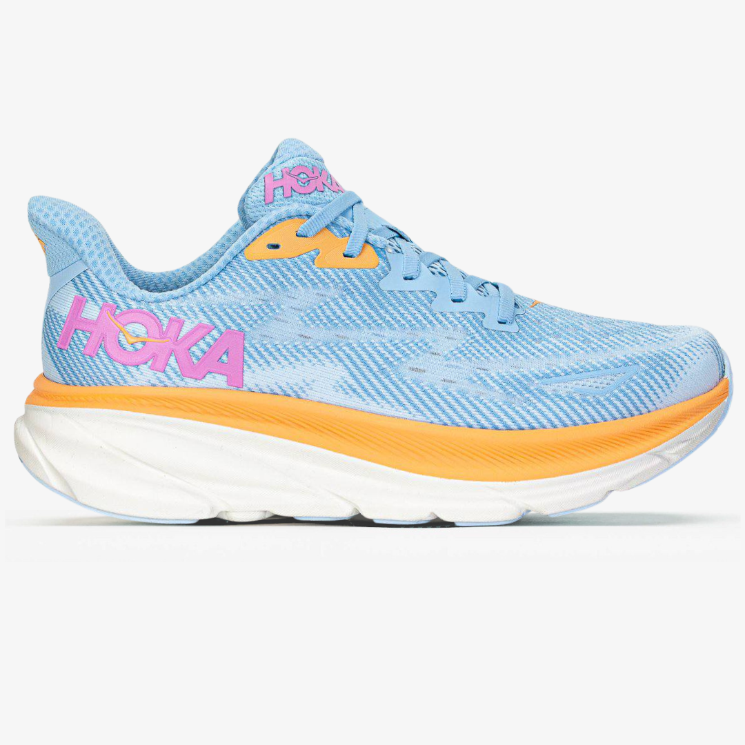 Hoka Clifton 9 – Azul Claro/Laranja