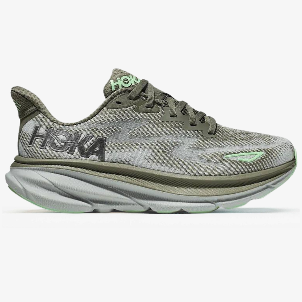 Hoka Clifton 9 – Cinza/Verde