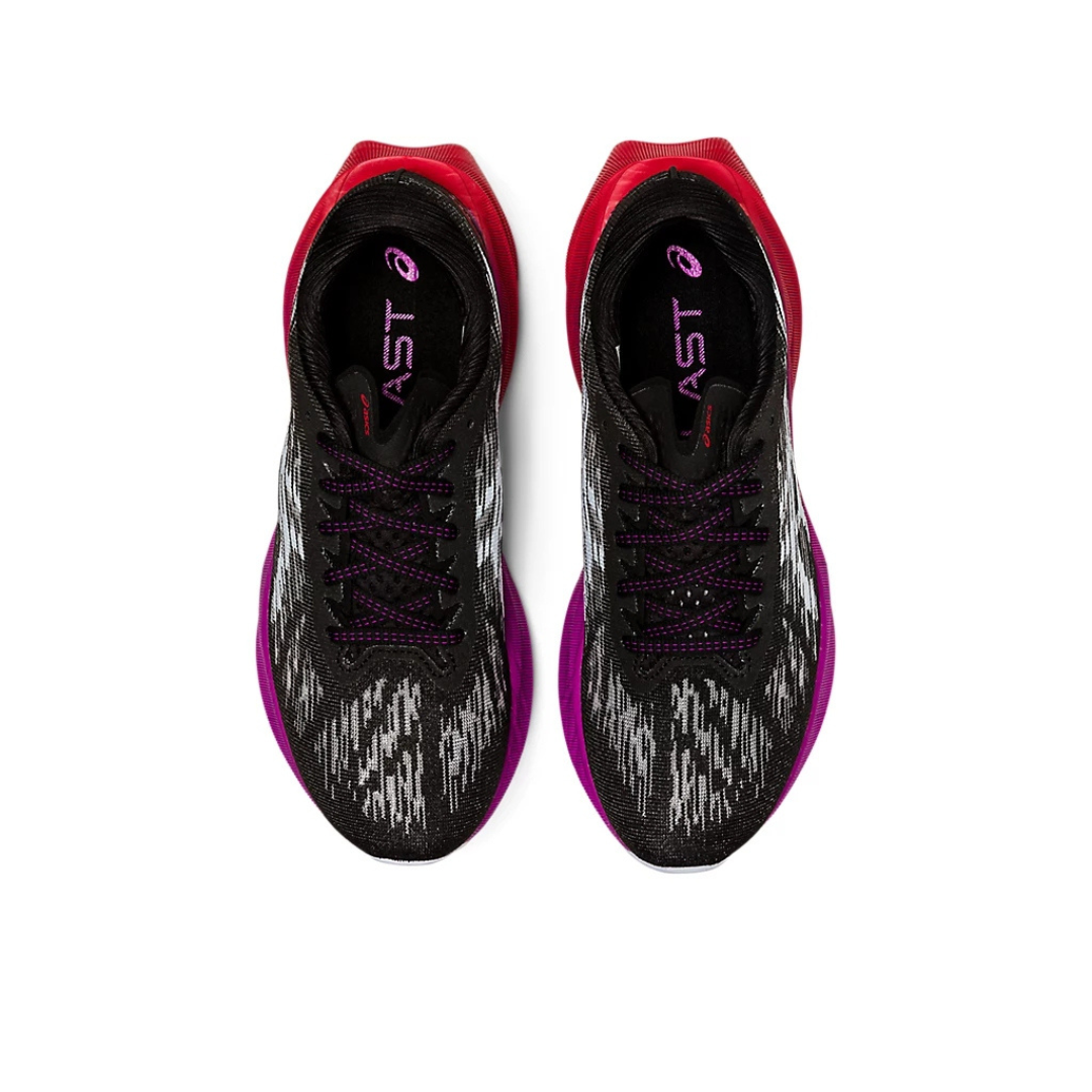 Asics Novablast 3 Preto com Roxo e vermelho