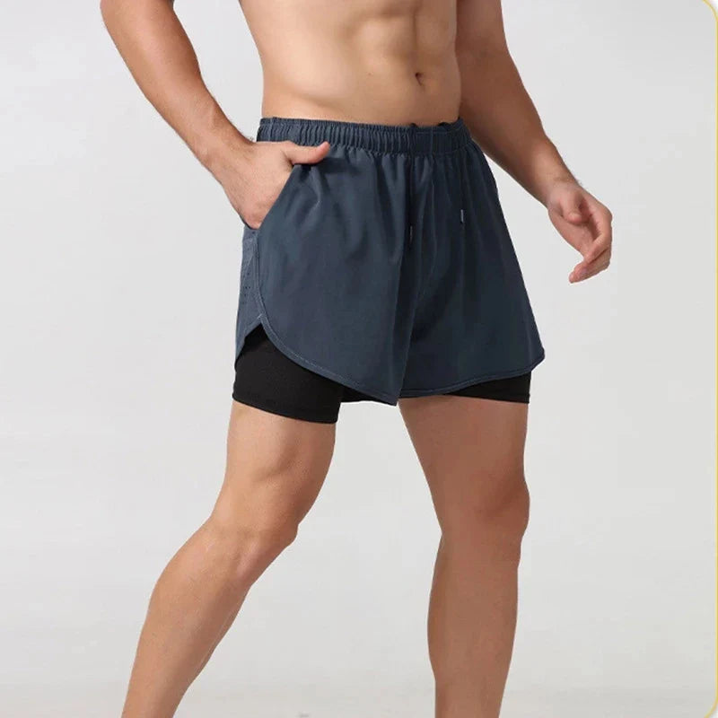 Shorts Masculino 2 em 1 MaxRun Fort Secagem Rápida e Camada Dupla