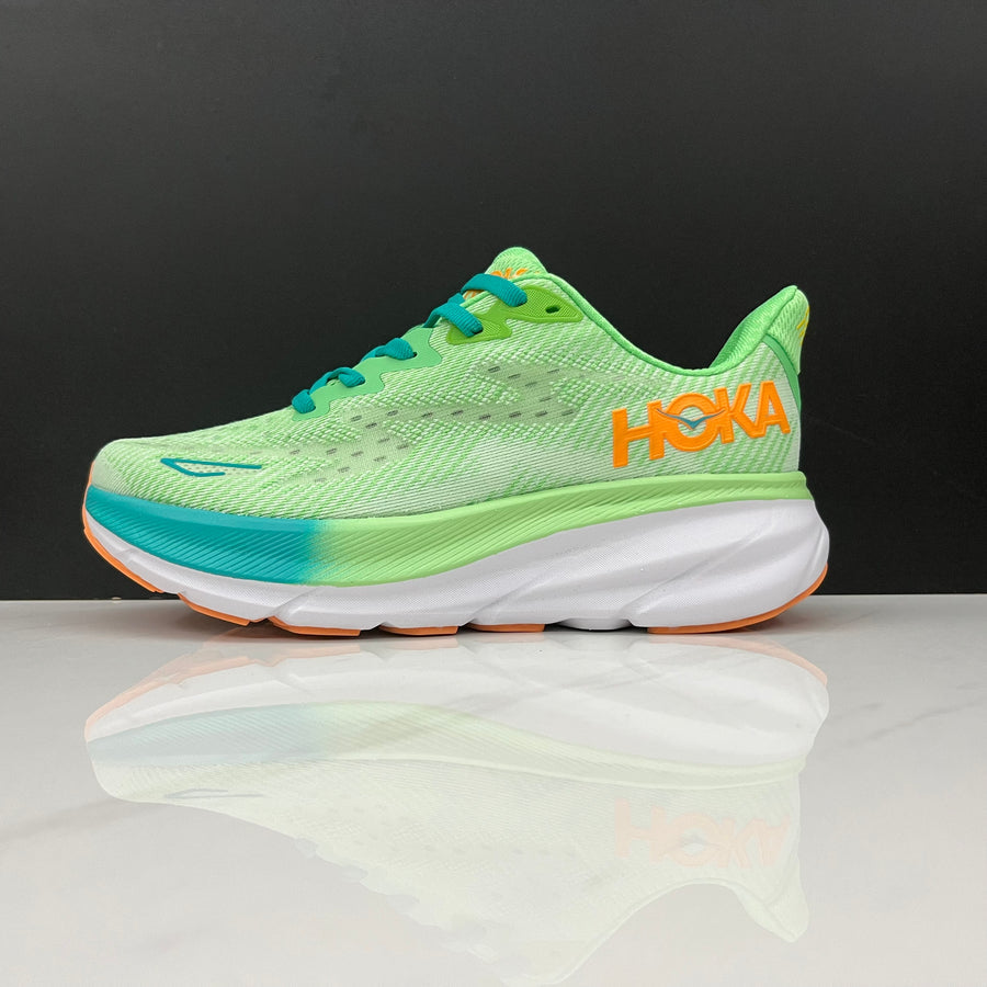 HOKA Clifton 9 Verde Limão e Laranja – imagem 1 de 5