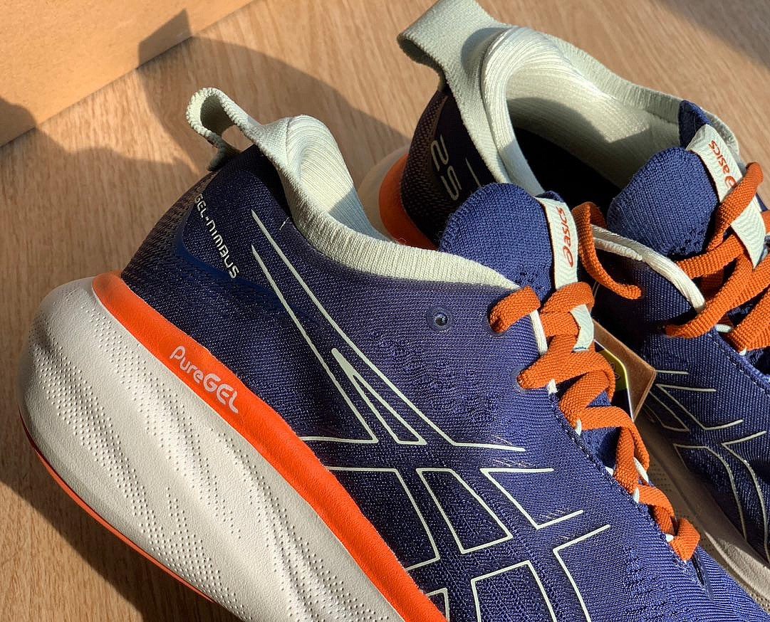 Asics Gel - Nimbus™ 25 Azul Marinho com Laranja e Branco – ForTimer